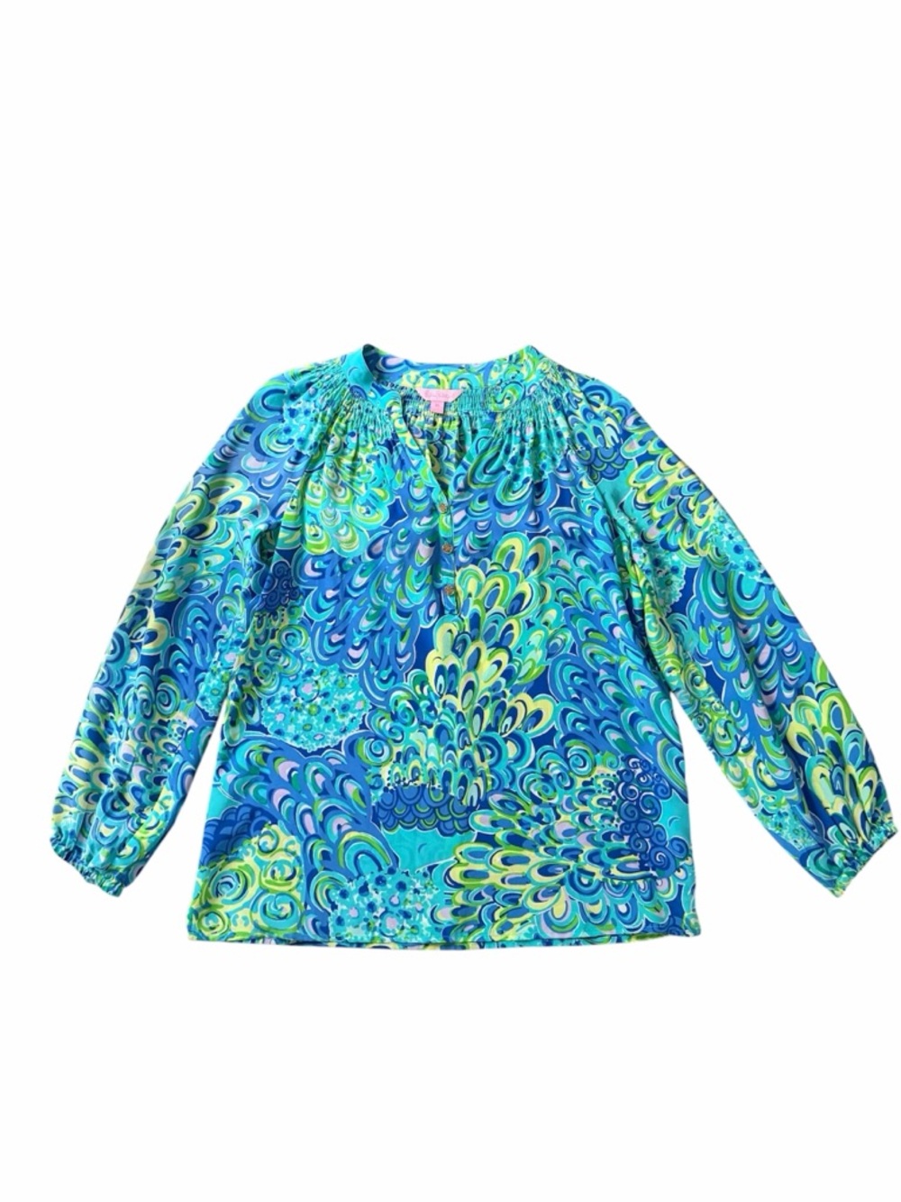 Lilly Pulitzer Blouse Womens XS Elsa Lilly Lagoon 100% Silk Beachy Resort